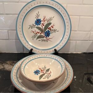 Stangl Blue Daisy 3 Piece Place Setting / 1963-1978 Vintage
